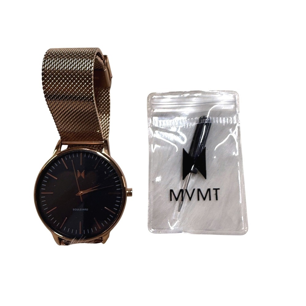 MVMT‎ Boulevard Rose Gold Mesh Band Black Face Women's Watch